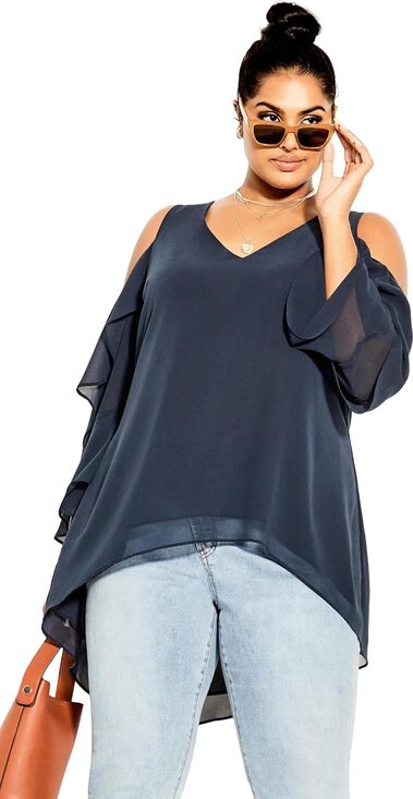 City Chic Tops - City Chic Alpine Ruffled High Low Cold Shoulder Polyester Tunic Top Size XXL